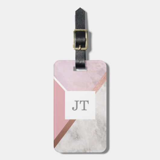 Gepersonaliseerd Roos Goud Marmeren Effect Bagagel Bagagelabel (Voorkant verticaal)