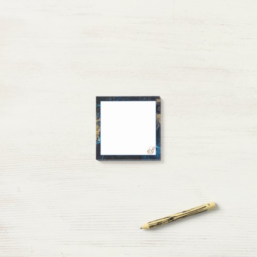 Gepersonaliseerd Roos Goud Navy Blauw MARMER Stick Post-it® Notes (Op bureau)