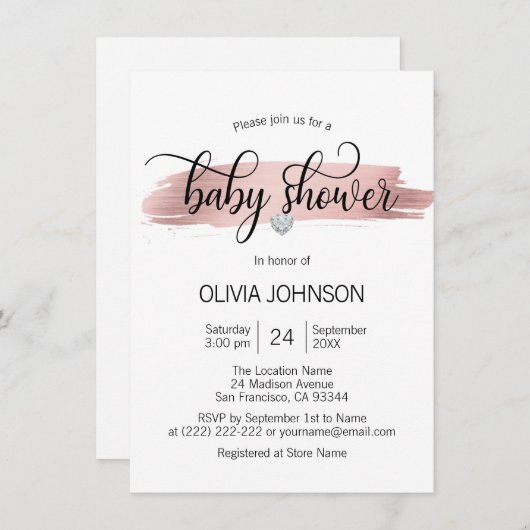 Gepersonaliseerd Roos Goud Roze Wit Meisje Baby sh Kaart (Voorkant / Achterkant)