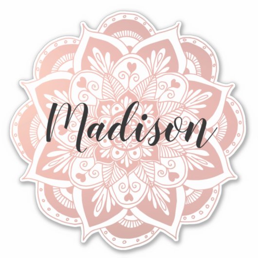 Gepersonaliseerd Roos Gouden Bloem Mandala Sticker (Voorkant)
