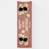 Gepersonaliseerd Roos Gouden Glitter 40ste Verjaar Spandoek (Verticaal)