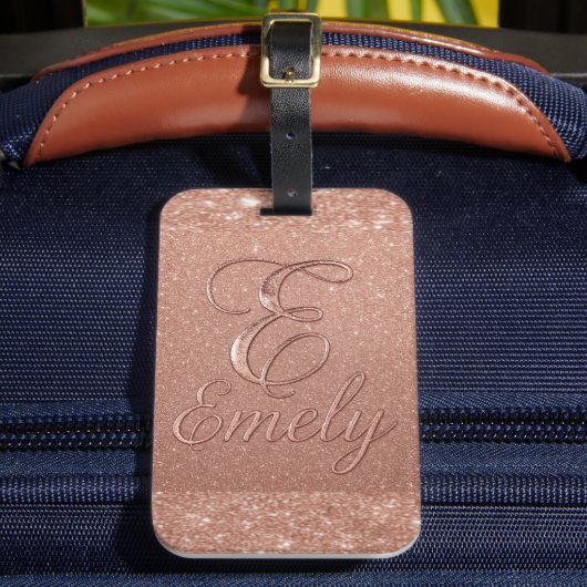 Gepersonaliseerd Roos Gouden Glitter Naam Design – Bagagelabel (Voorkant Insitu 2)