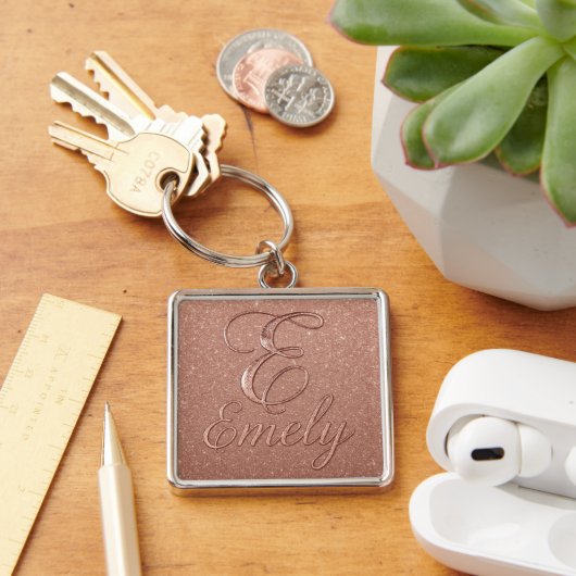 Gepersonaliseerd Roos Gouden Glitter Naam Design – Sleutelhanger (Bureau)