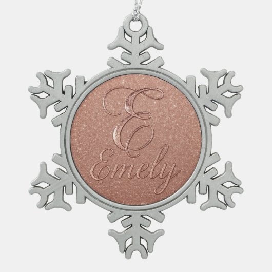 Gepersonaliseerd Roos Gouden Glitter Naam Design – Tin Sneeuwvlok Ornament (Voorkant)