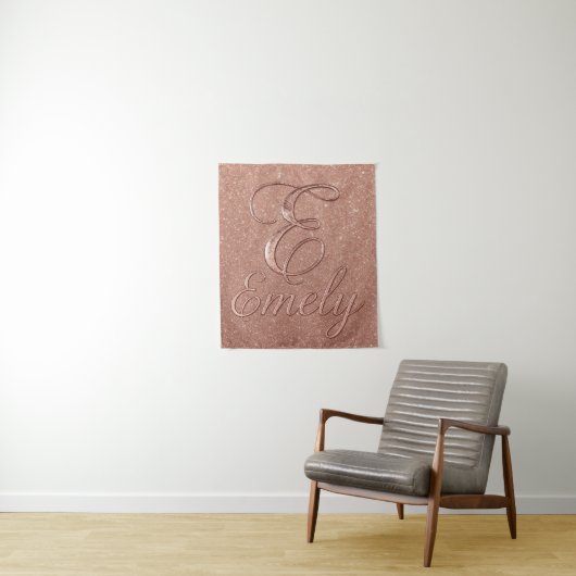 Gepersonaliseerd Roos Gouden Glitter Naam Design – Wandkleed (In situ)