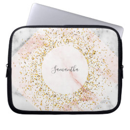 Gepersonaliseerd Roos Gouden Marmeren Glitter Lapt Laptop Sleeve