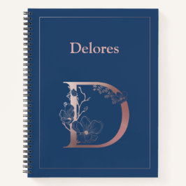 Gepersonaliseerd Roos gouden monogram Initiaal D Notitieboek