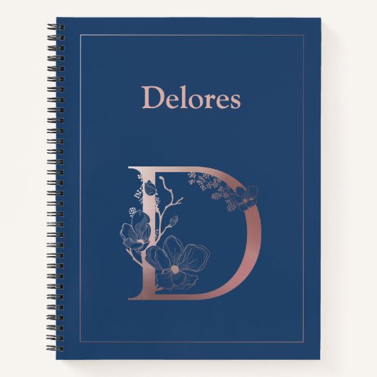 Gepersonaliseerd Roos gouden monogram Initiaal D Notitieboek (Voorkant)