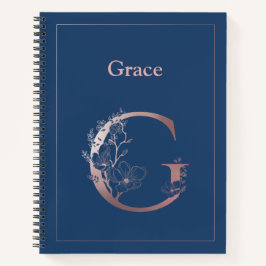Gepersonaliseerd Roos gouden monogram Initiaal G Notitieboek