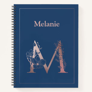Gepersonaliseerd Roos gouden monogram Initiaal M Notitieboek