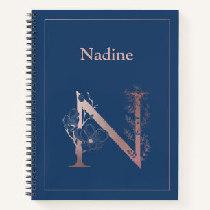 Gepersonaliseerd Roos gouden monogram Initiaal N Notitieboek