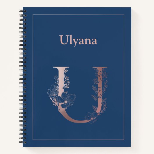 Gepersonaliseerd Roos gouden monogram Initiaal U Notitieboek (Voorkant)