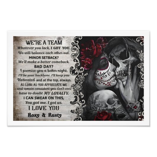 Gepersonaliseerd Roos Sugar Skull Couple Custom Po Foto Afdruk (Voorkant)
