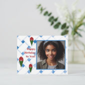 Gepersonaliseerd Roos Weave Art Rood Blauw Groen V Feestdagenkaart (Staand voorkant)