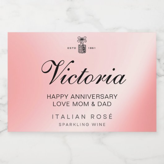 Gepersonaliseerd Rosé Label Sparkling Wijnetiket (Enkel label)