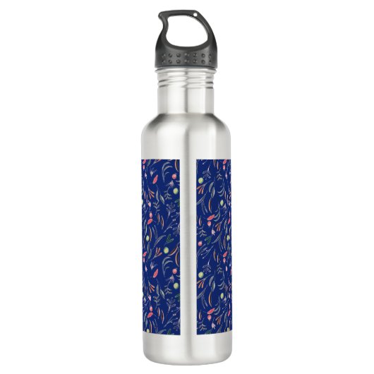 Gepersonaliseerd | ROYAL BLUE | Floral | Monogram Waterfles (Achterkant)
