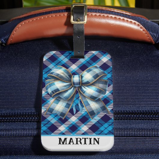 Gepersonaliseerd Royal Blue Plaid Bagagelabel (Voorkant Insitu 2)