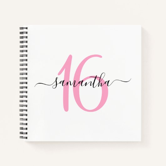 Gepersonaliseerd Roze 16e Verjaardag Gastenboek Notitieboek (Voorkant)