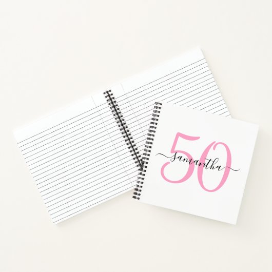 Gepersonaliseerd roze 50ste verjaardag gastenboek notitieboek (Binnen)