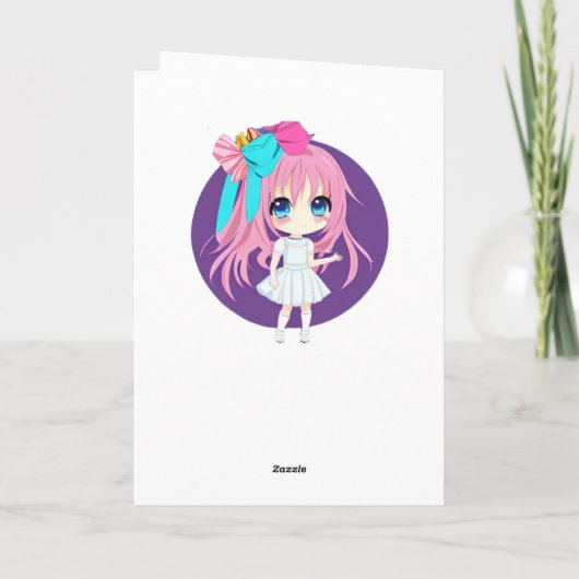 Gepersonaliseerd  roze anime verjaardagsmeisje kaart (Achterkant)