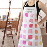 Gepersonaliseerd roze artiest Schort<br><div class="desc">Dit schort is versierd met een patroon van kleurmonsters in tinten van roze, paarse, koraal en geel. Perfect voor een kunstenaar of iemand die graag schildert. Personaliseer dit schort met jouw naam of monogram. Omdat we creëer ons kunstwerk zullen u dit exacte ontwerp van andere ontwerpers niet vinden. Originele Waterverf...</div>