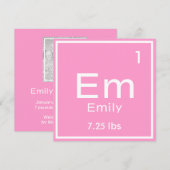 Gepersonaliseerd roze baby meisje element aankondiging (Voorkant / Achterkant)