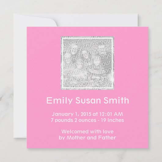 Gepersonaliseerd roze baby meisje element aankondiging (Achterkant)
