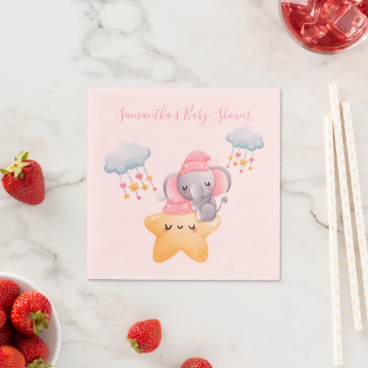 Gepersonaliseerd roze Baby olifant Baby shower Servet (Insitu)