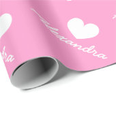 Gepersonaliseerd roze baby shower omslagpapier cadeaupapier (Rol Hoek)