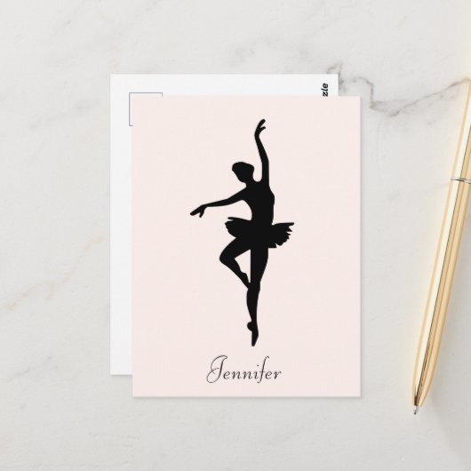 Gepersonaliseerd roze Ballerina Dance Silhouette Briefkaart (Voorkant / Achterkant in situ)