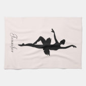 Gepersonaliseerd roze Ballerina Dance Silhouette Theedoek (Horizontaal)