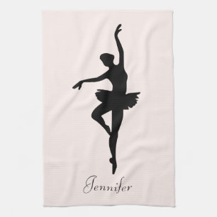 Gepersonaliseerd roze Ballerina Dance Silhouette Theedoek