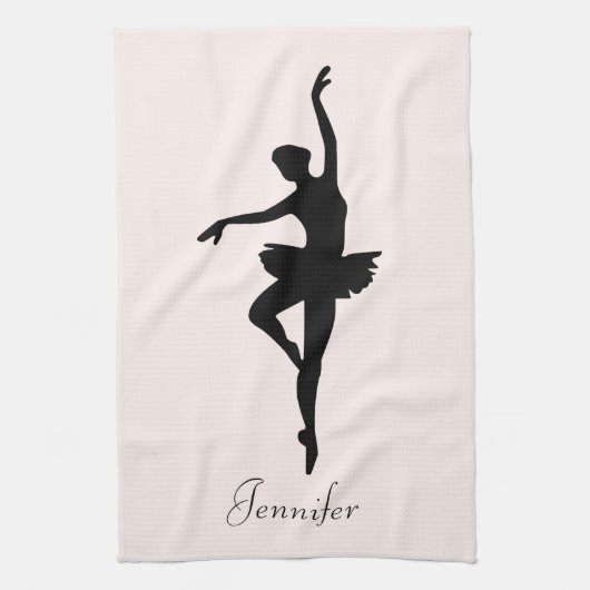 Gepersonaliseerd roze Ballerina Dance Silhouette Theedoek (Verticaal)