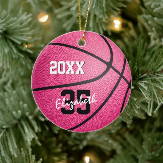 gepersonaliseerd roze basketbal ornament voor meis (Boom)