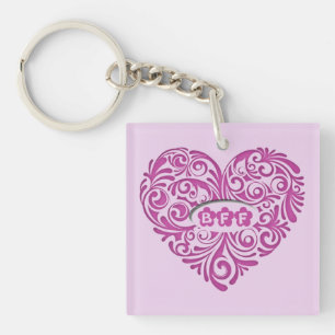 Gepersonaliseerd roze BFF-harthart Sleutelhanger