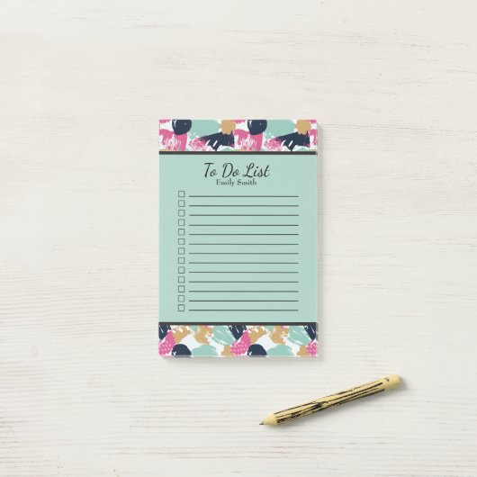 Gepersonaliseerd roze blauw zwart, gelinkt om lijs post-it® notes (Op bureau)
