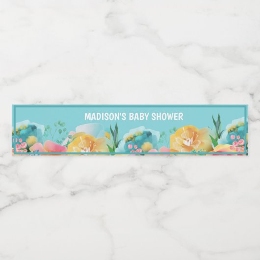 Gepersonaliseerd roze blauwe Baby shower Waterfles Etiket (Enkel label)