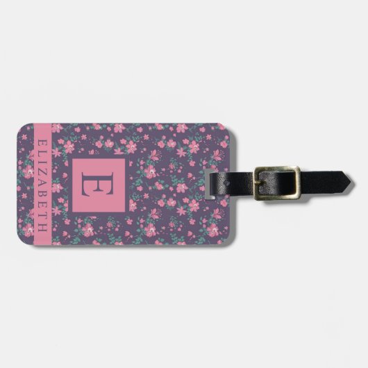 Gepersonaliseerd roze bloemen Paarse bloemen Bagagelabel (Voorkant horizontaal)
