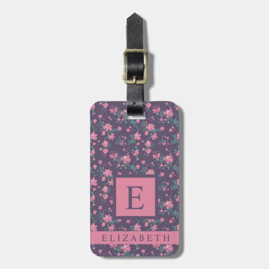Gepersonaliseerd roze bloemen Paarse bloemen Bagagelabel (Voorkant verticaal)