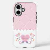 Gepersonaliseerd roze bloemendiamant monogram Case-Mate iPhone case (Achterkant)