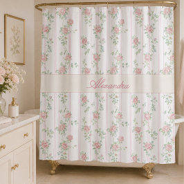 Gepersonaliseerd Roze Bloemengordijn met Monogram Douchegordijn