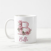 Gepersonaliseerd roze bloemenmonogram B Design Koffiemok (Links)