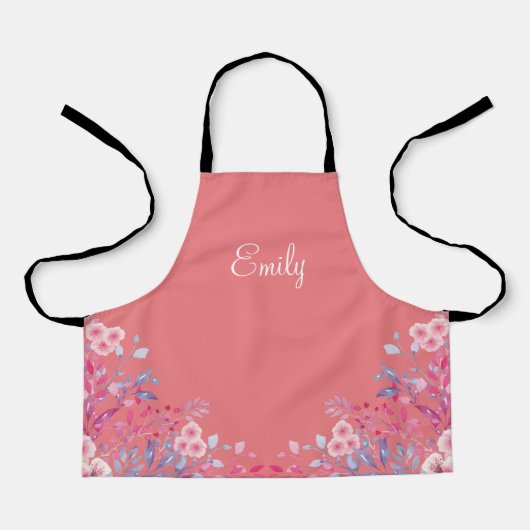 Gepersonaliseerd roze bloemig Kinder Schort (Voorkant)