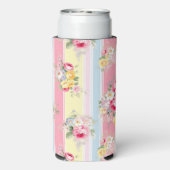 Gepersonaliseerd roze bloemige gestreept seltzer blikjeskoeler (Seltzer Achterkant)