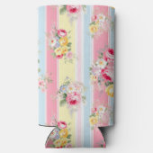 Gepersonaliseerd roze bloemige gestreept seltzer blikjeskoeler (Achterkant)