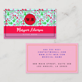 Gepersonaliseerd roze bloemmonogram contactkaartje