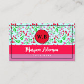 Gepersonaliseerd roze bloemmonogram contactkaartje (Voorkant)