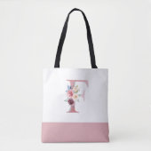 Gepersonaliseerd roze bloemmonogram letter F Tote Bag (Voorkant)