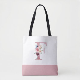 Gepersonaliseerd roze bloemmonogram letter F Tote Bag