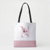 Gepersonaliseerd roze bloemmonogram letter N Tote Bag (Voorkant)